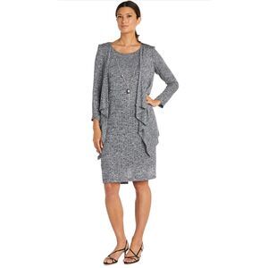 R&M Richards Faux Jacket Dress with Detachable Necklace Charcoal Size 14 NWT